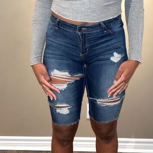 Distressed Denim Bermuda Shorts